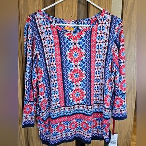 NWT Ruby Rd. PXL Red/Blue Print Top